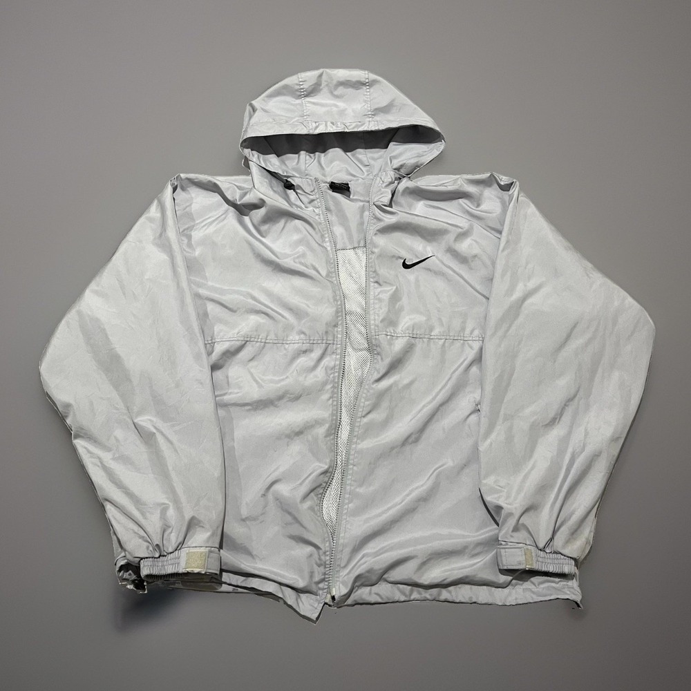Nike Team Mens Light Gray HoodedFull Zip Outdoor Windbreaker Oversized Jacket M